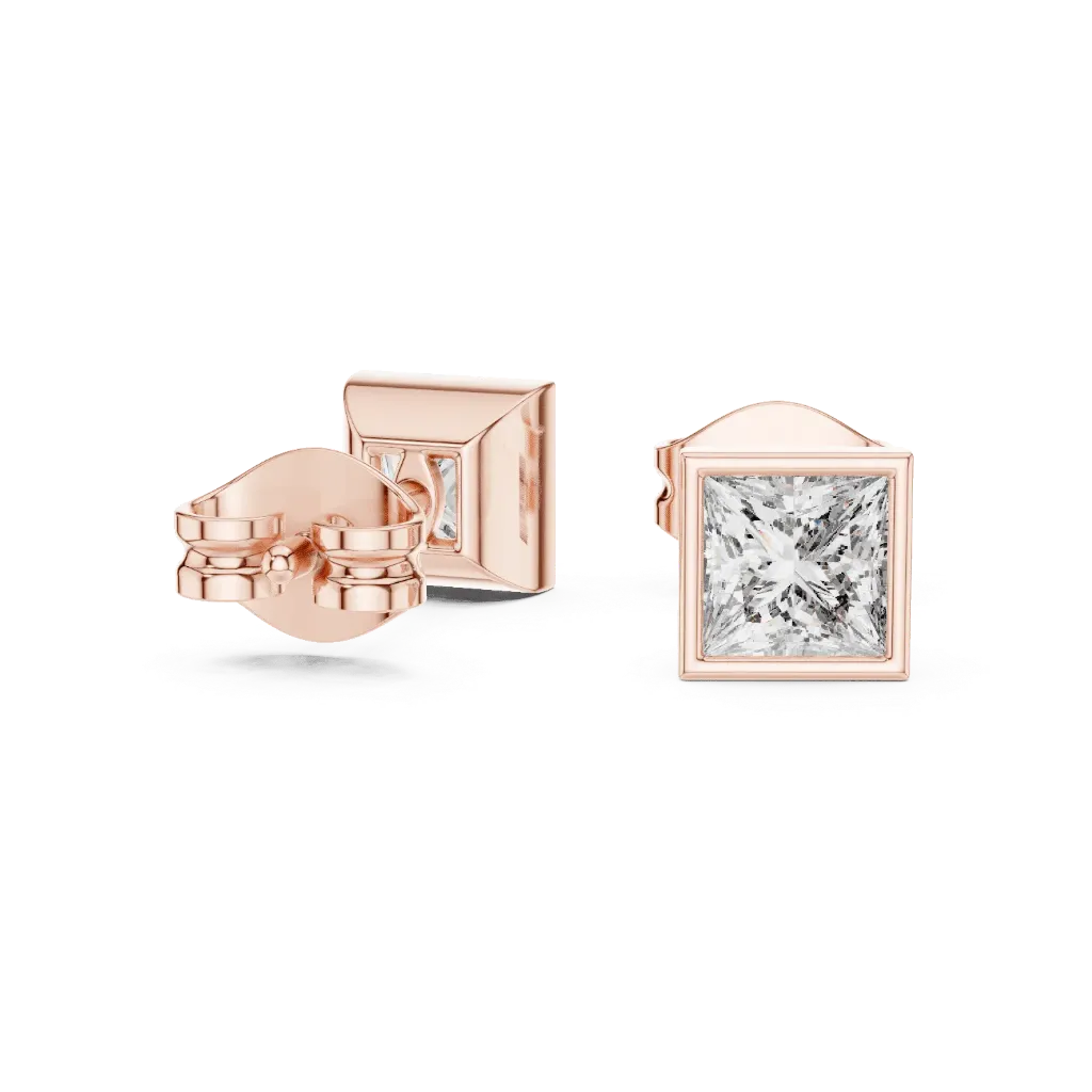Bezel-Set Princess Solitaire Earrings