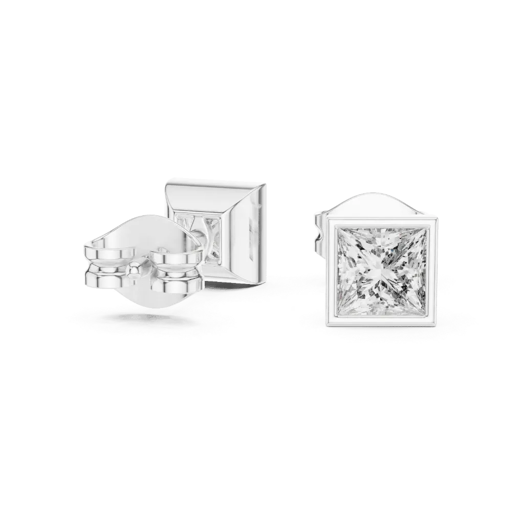Bezel-Set Princess Solitaire Earrings