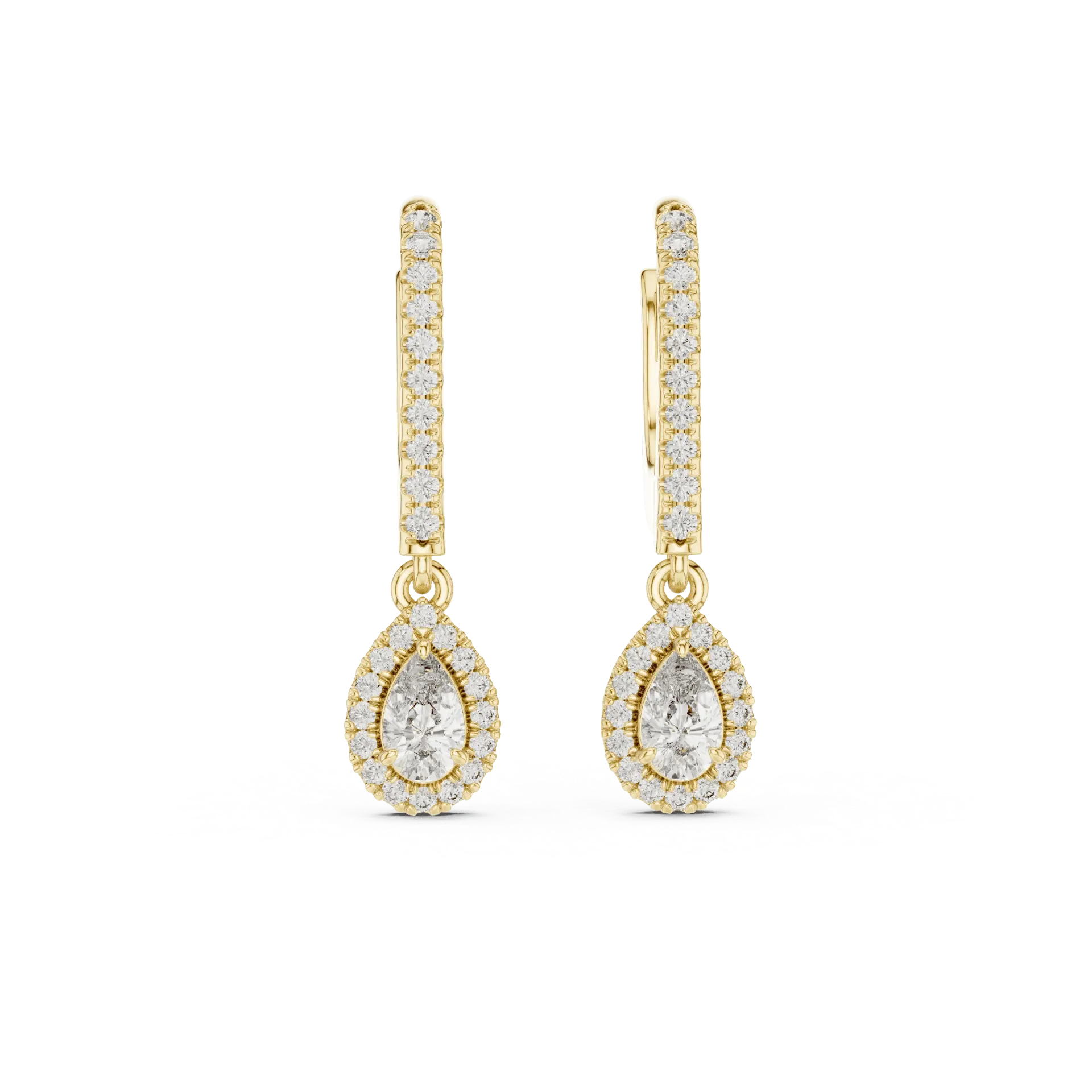 Pear Halo Leverback Drop Earrings