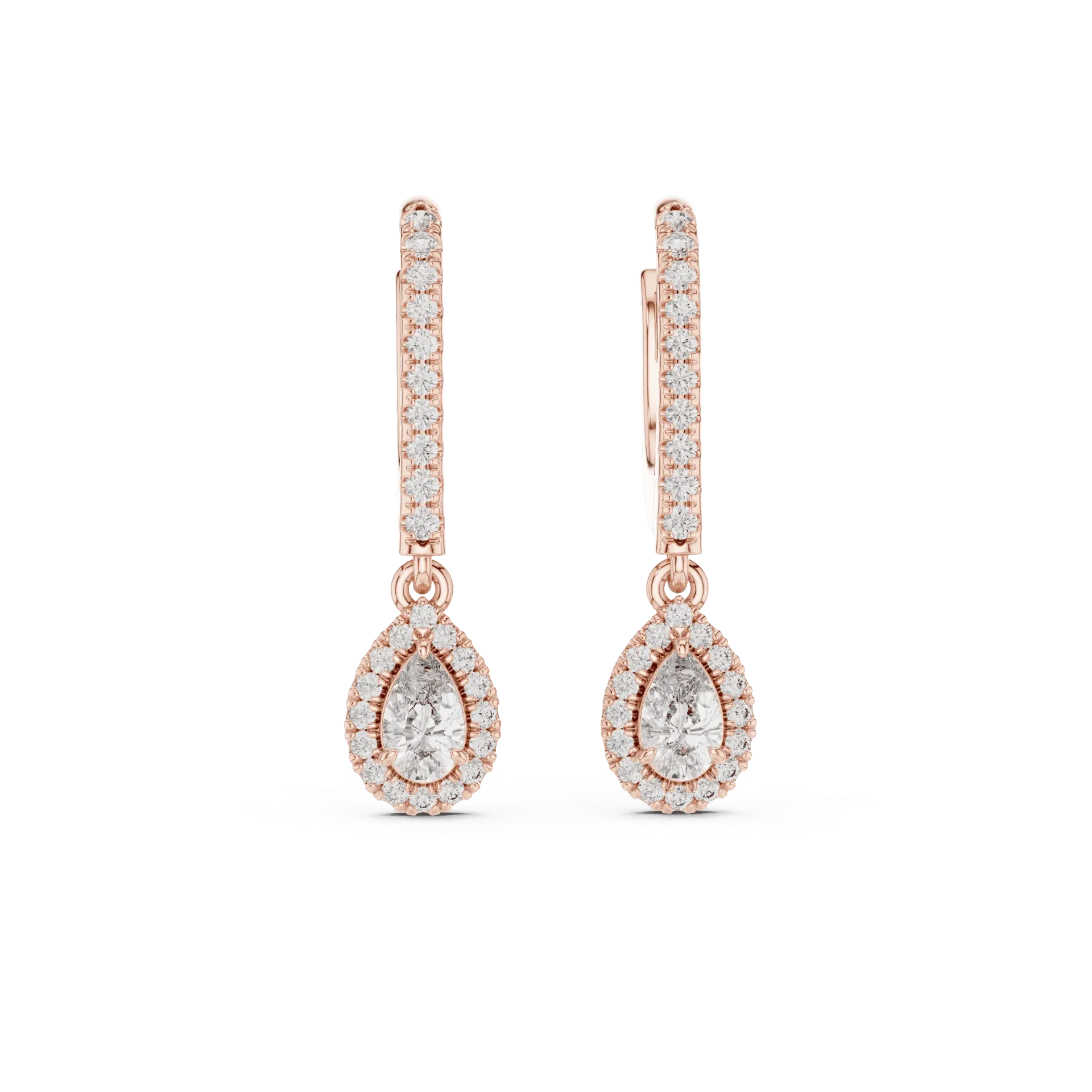 Pear Halo Leverback Drop Earrings