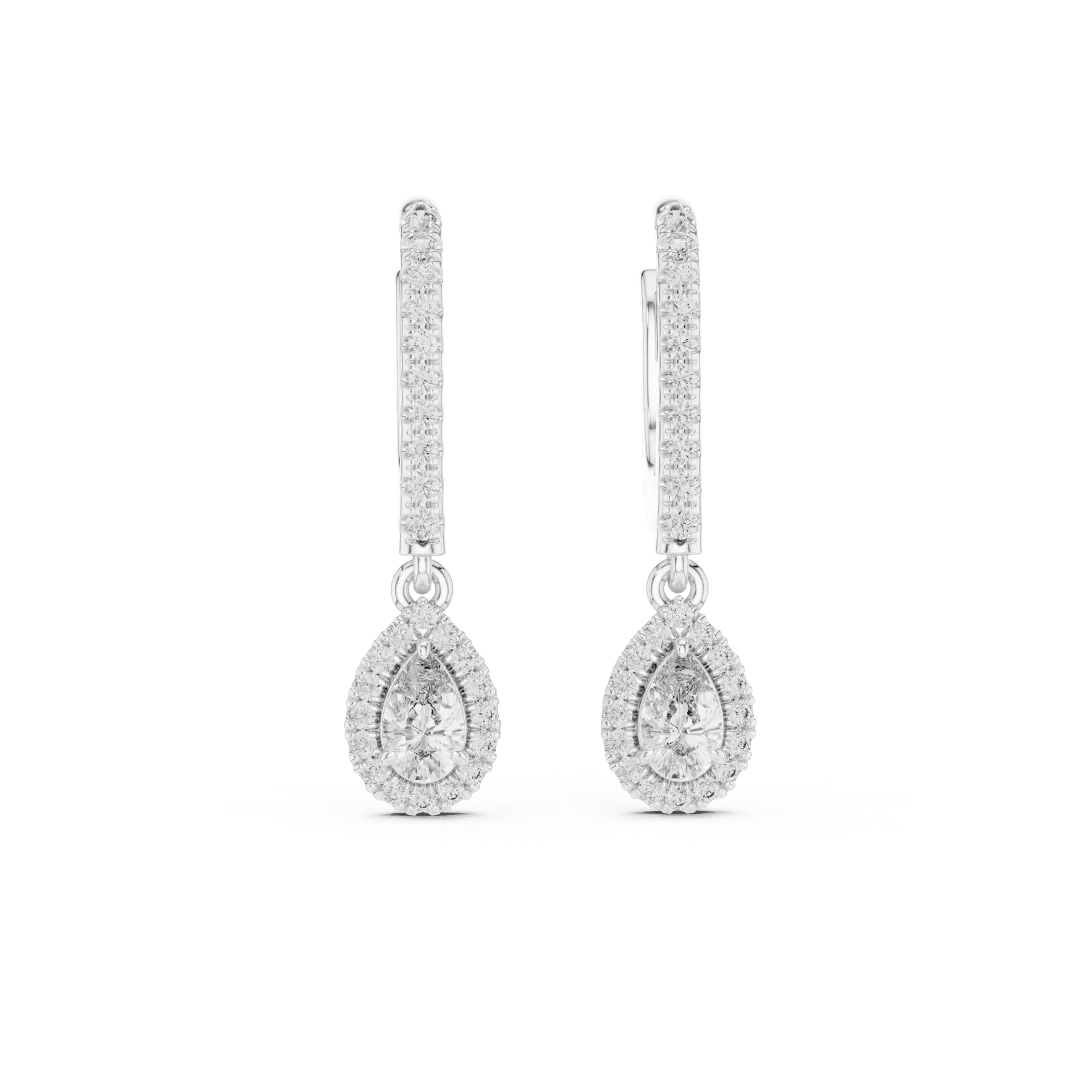 Pear Halo Leverback Drop Earrings