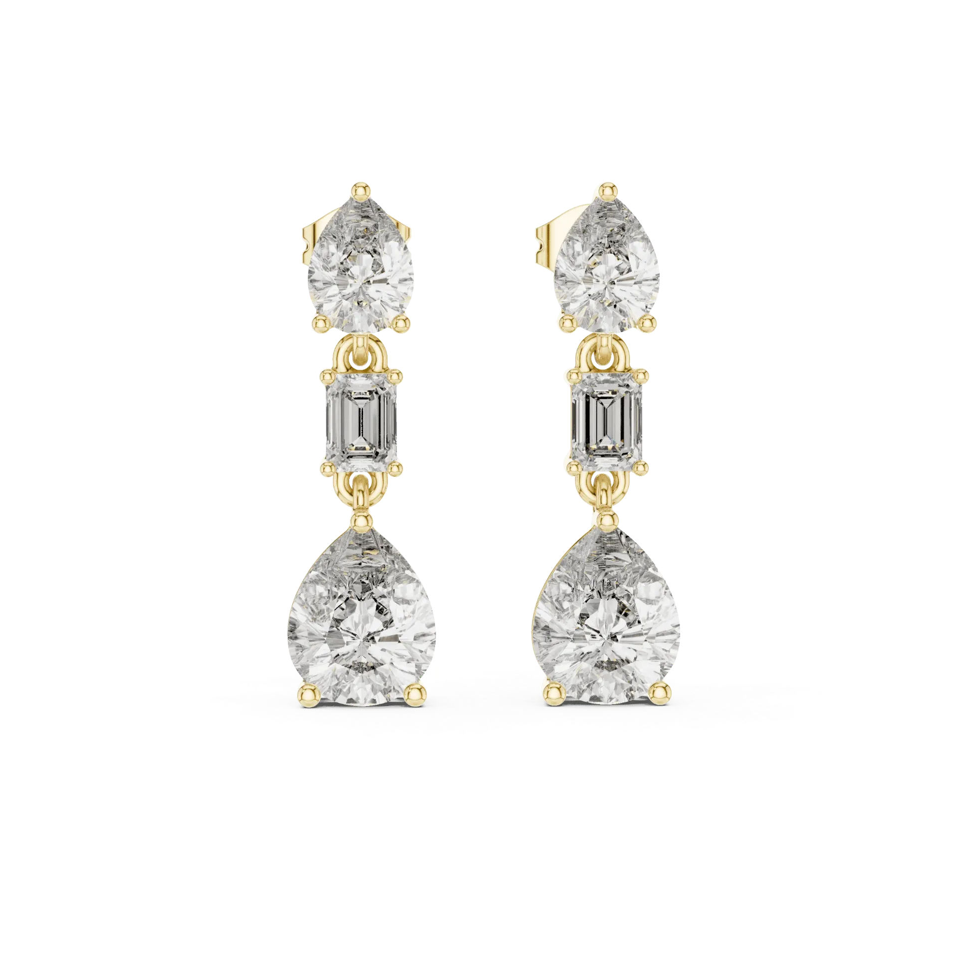 Triple-Cut Geometric Drop Earrings (Yellow)