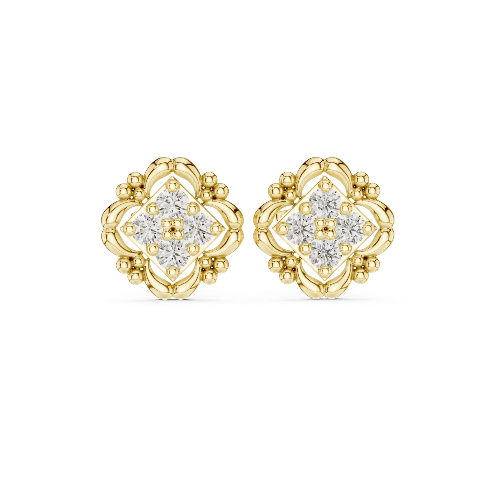 Royal Square Diamond Earrings (​Yellow Vermeil)