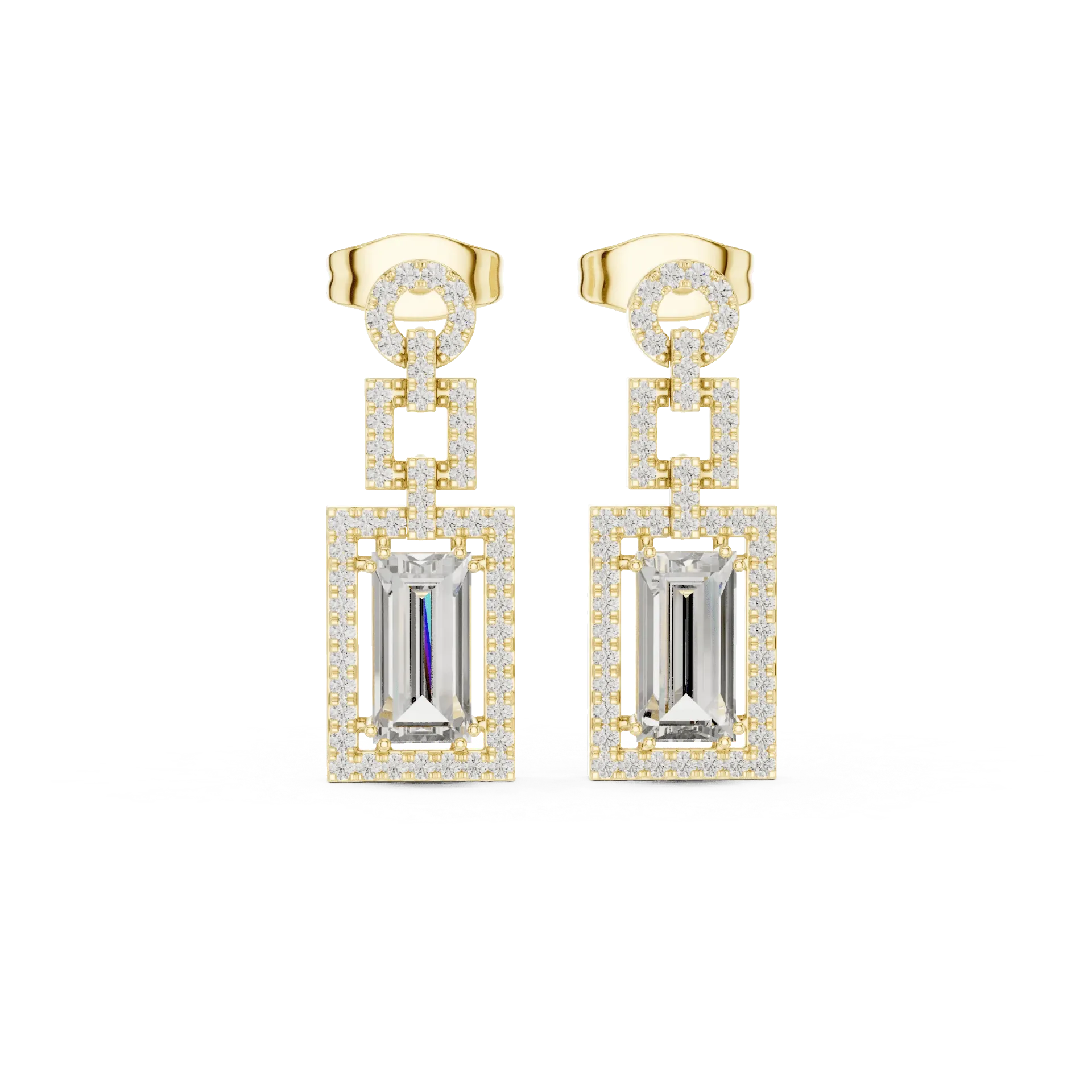 Emerald-Cut Deco Drop Earrings BYE2042 (Yellow)