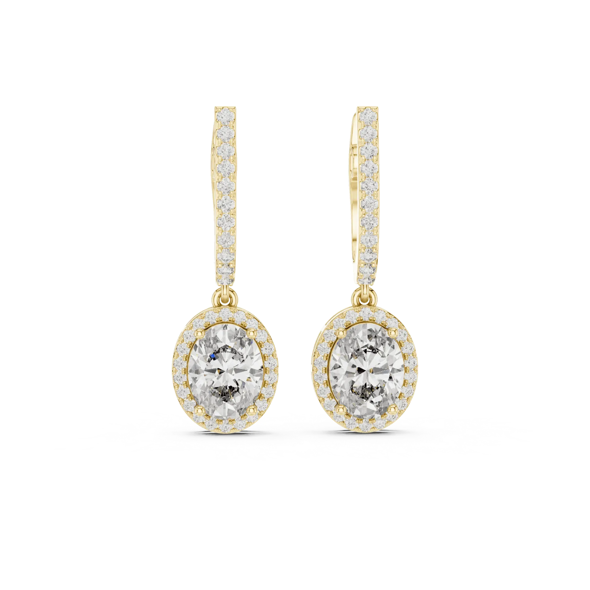 Oval Halo Pavé Drop Earrings (Yellow)