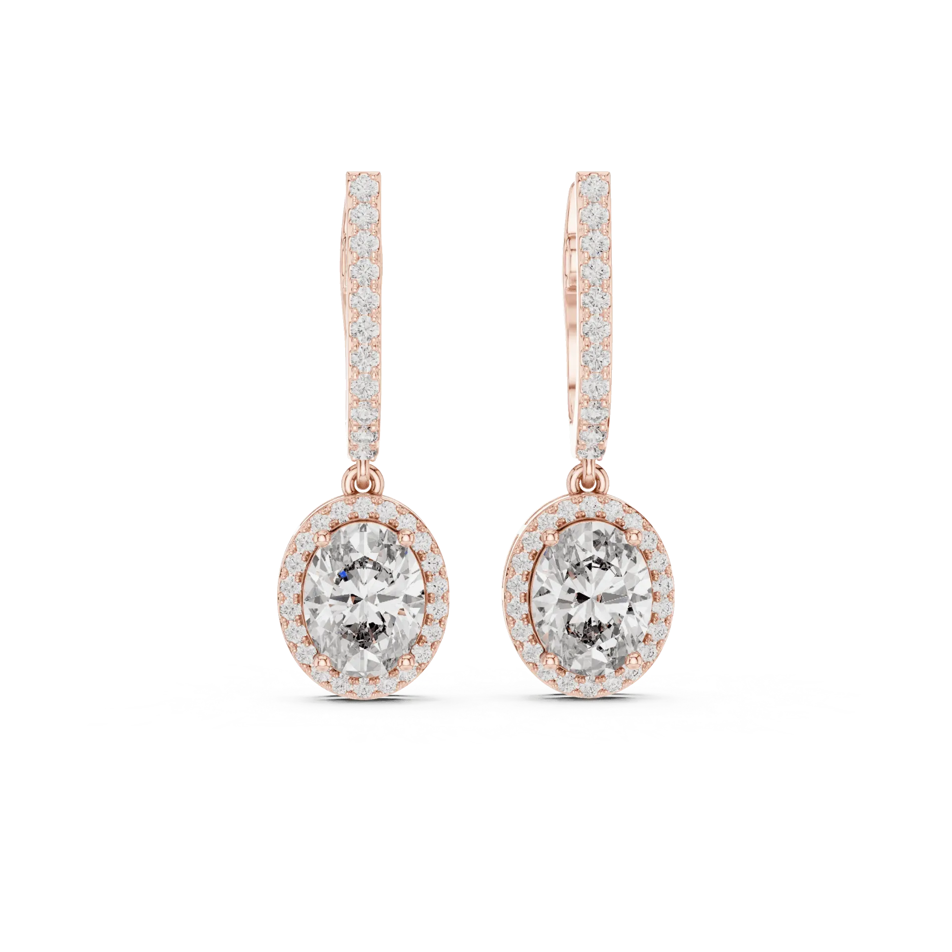 Oval Halo Pavé Drop Earrings