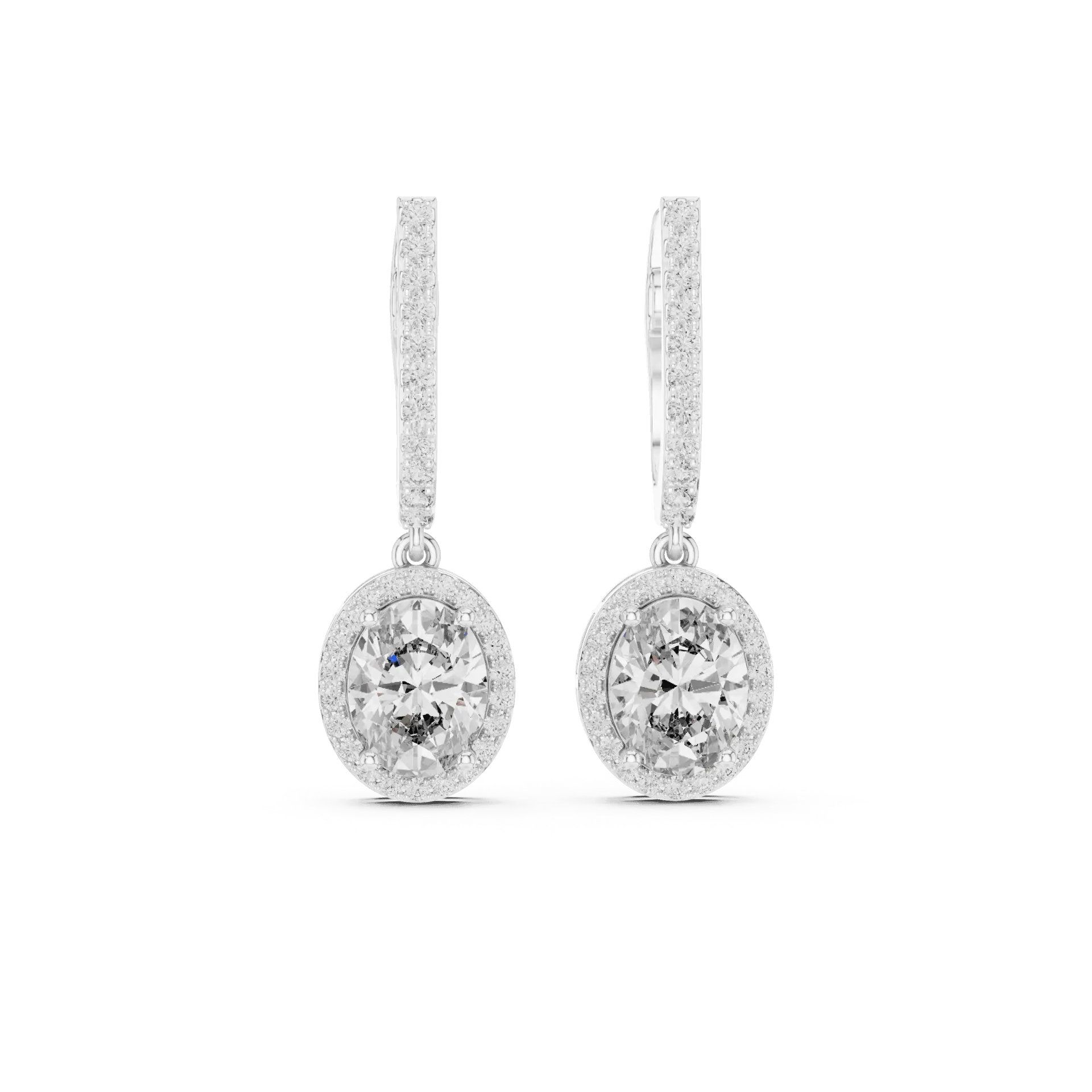 Oval Halo Pavé Drop Earrings