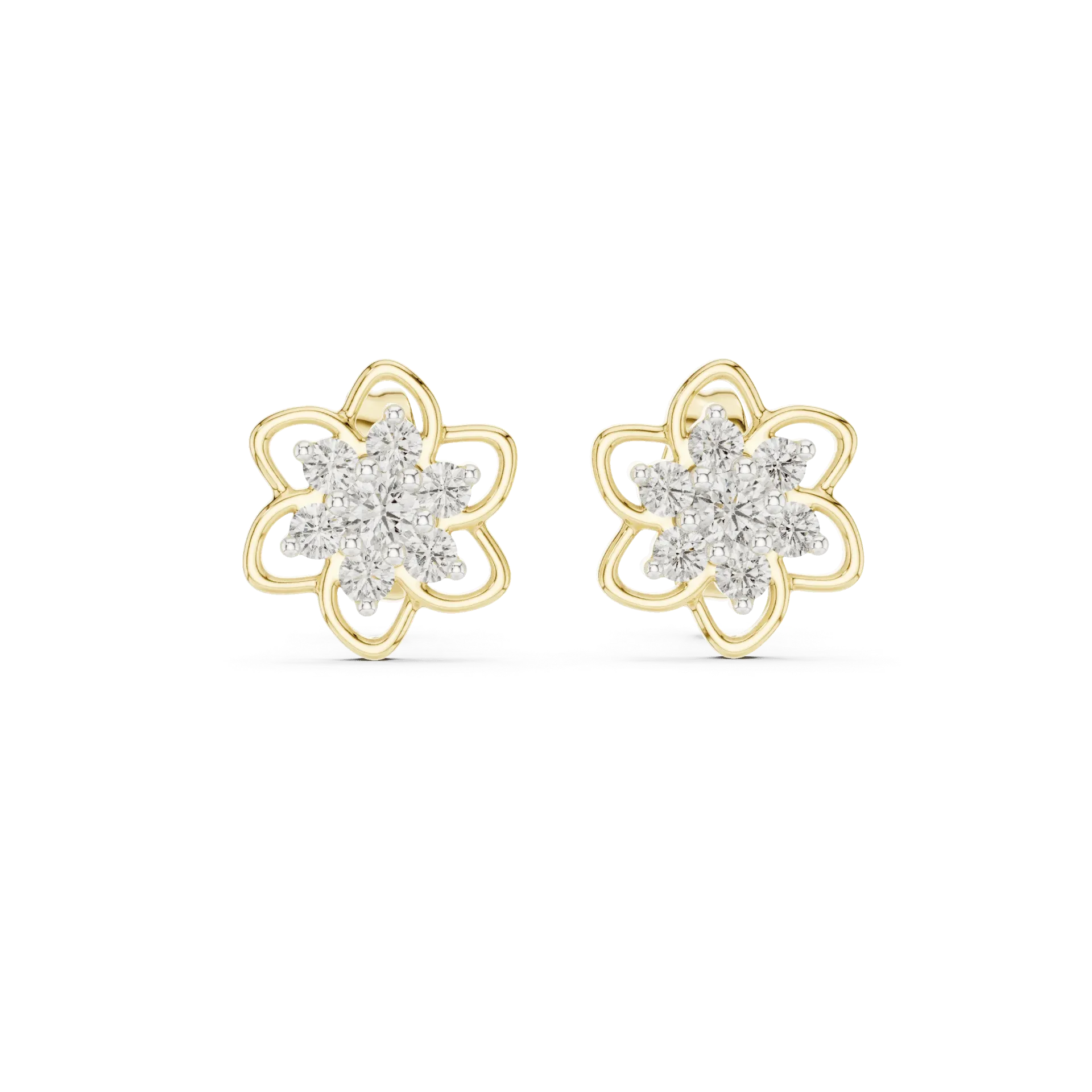 Open-Petal Diamond Floral Earrings (Yellow)