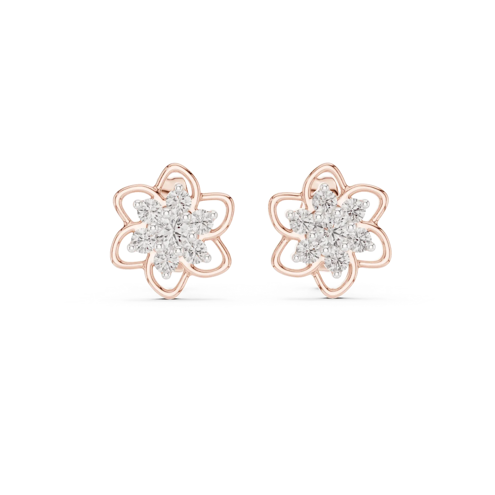 Open-Petal Diamond Floral Earrings