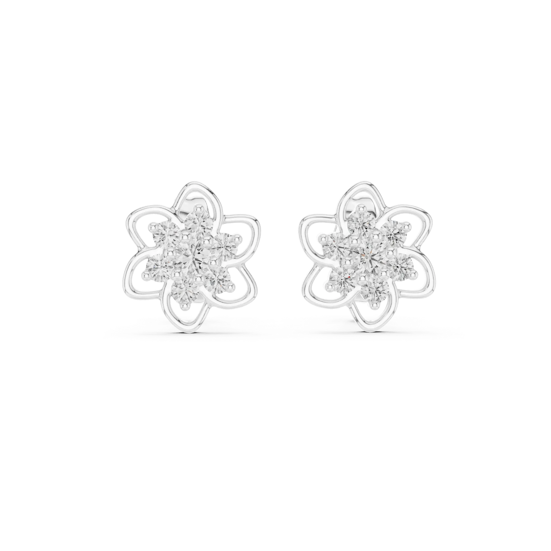 Open-Petal Diamond Floral Earrings