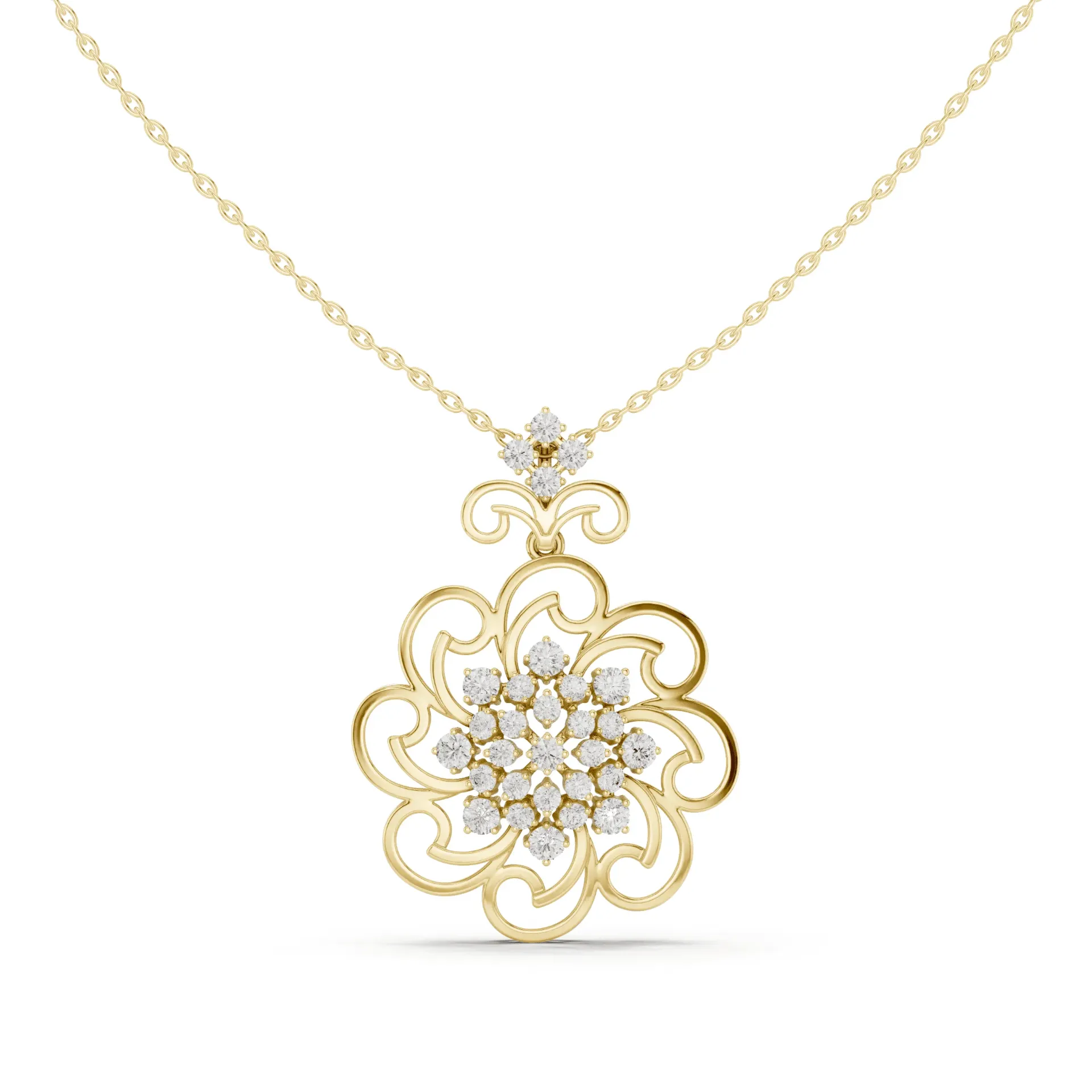 Filigree Snowflake Cluster Pendant Chain (Yellow)