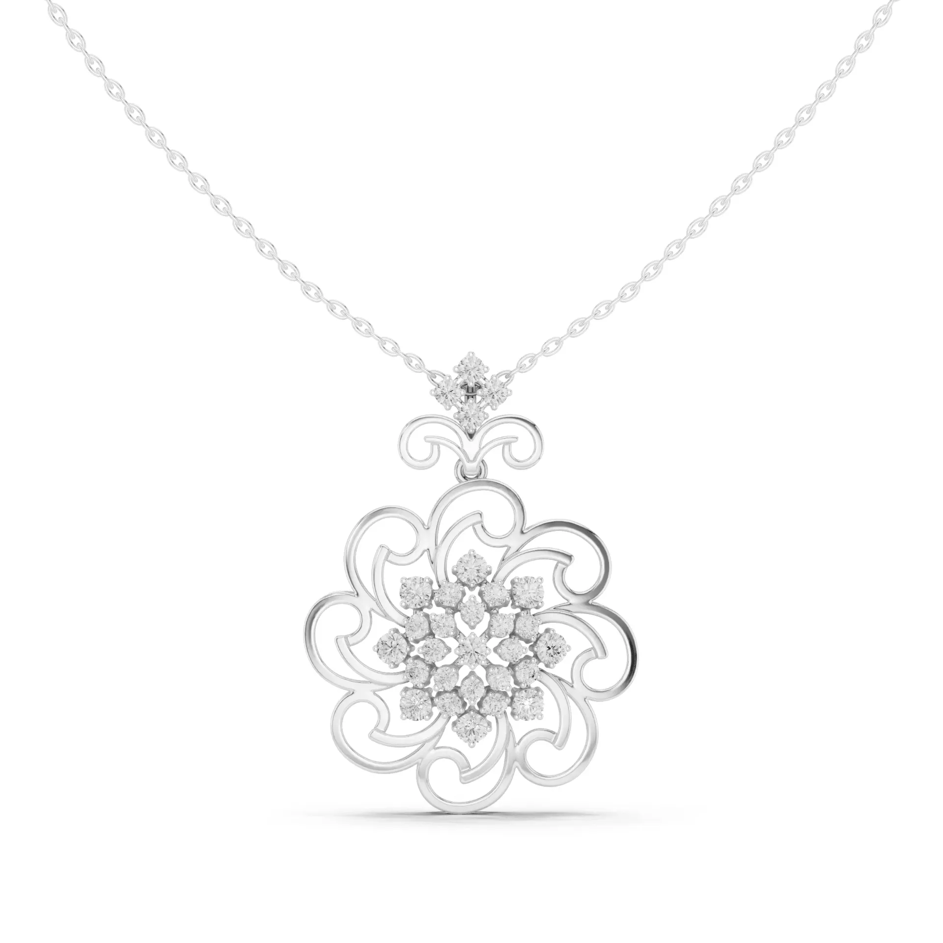 Filigree Snowflake Cluster Pendant Chain