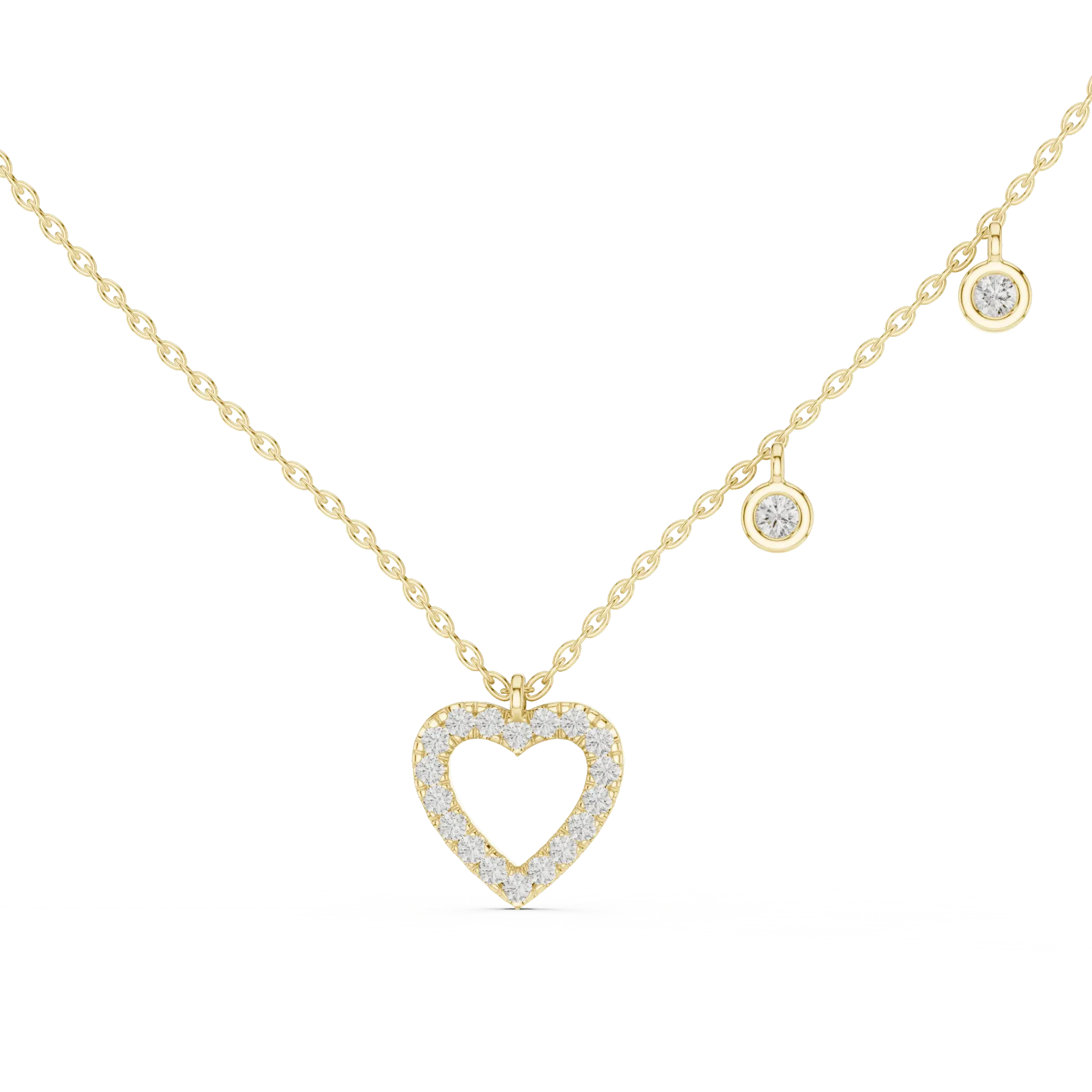 Pavé Heart & Bezel Drip Pendant Chain (​Yellow Vermeil)