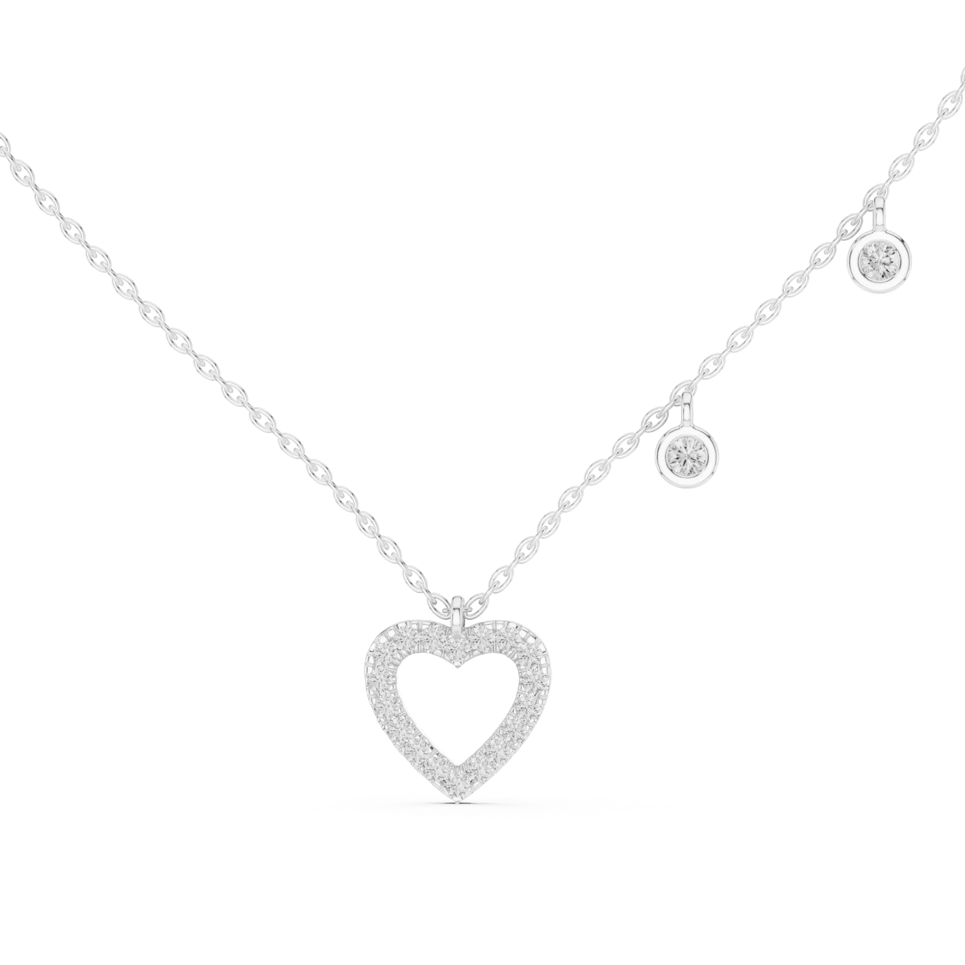 Pavé Heart & Bezel Drip Pendant Chain