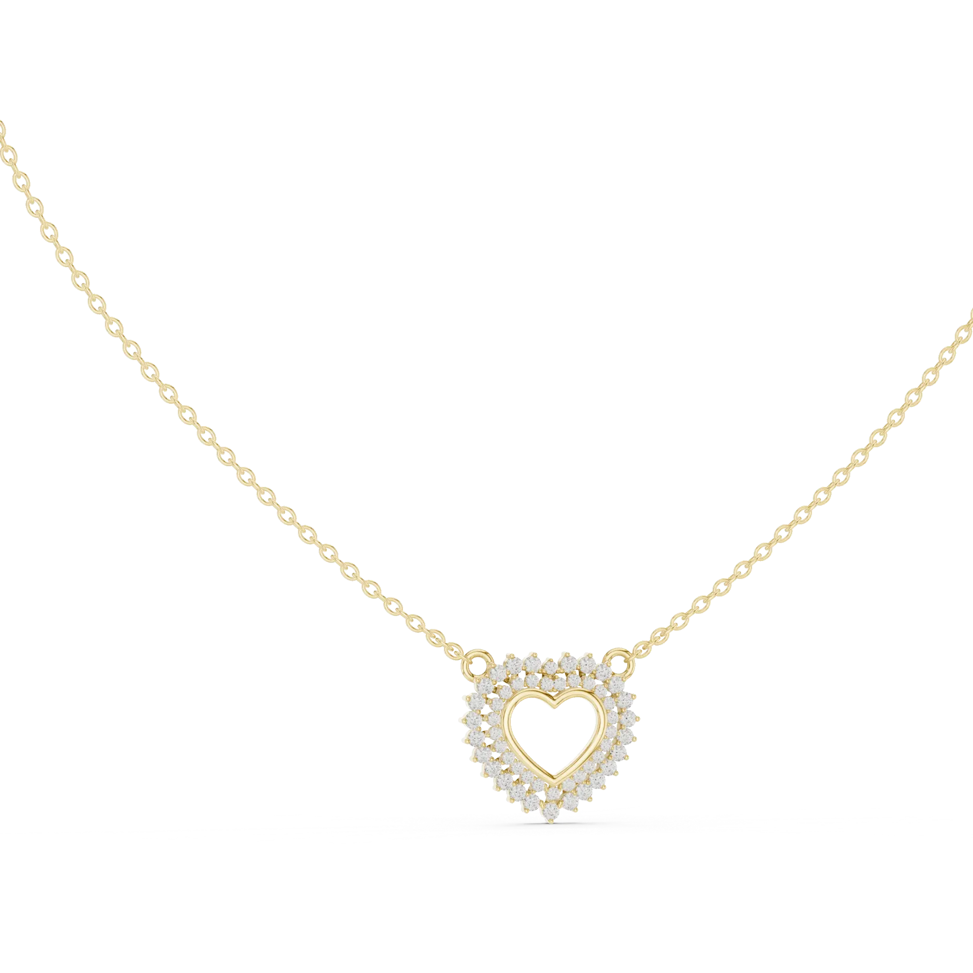Double-Halo Heart Station Pendant Chain