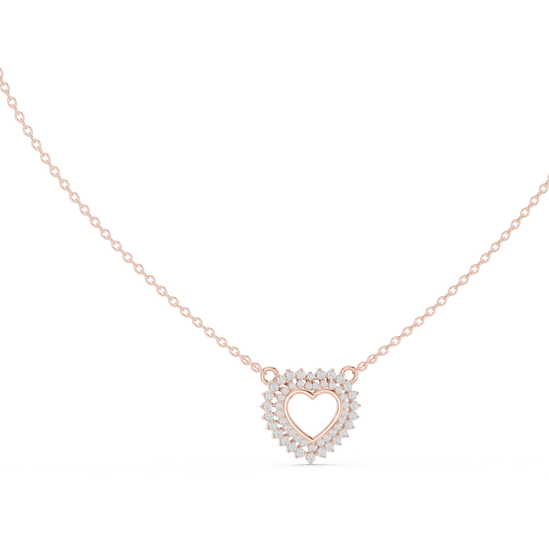 Double-Halo Heart Station Pendant Chain