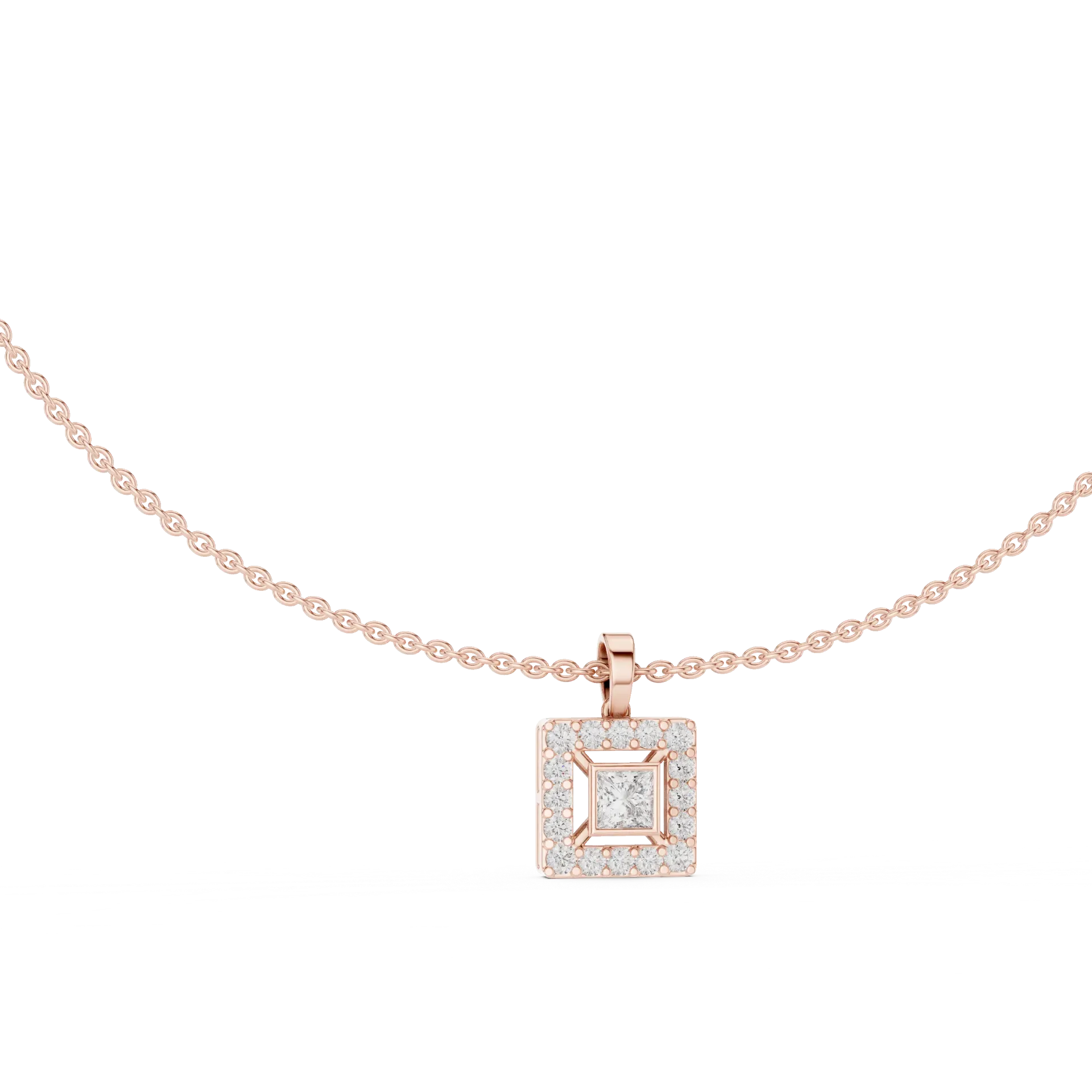 Geometric Halo Square Pendant Chain
