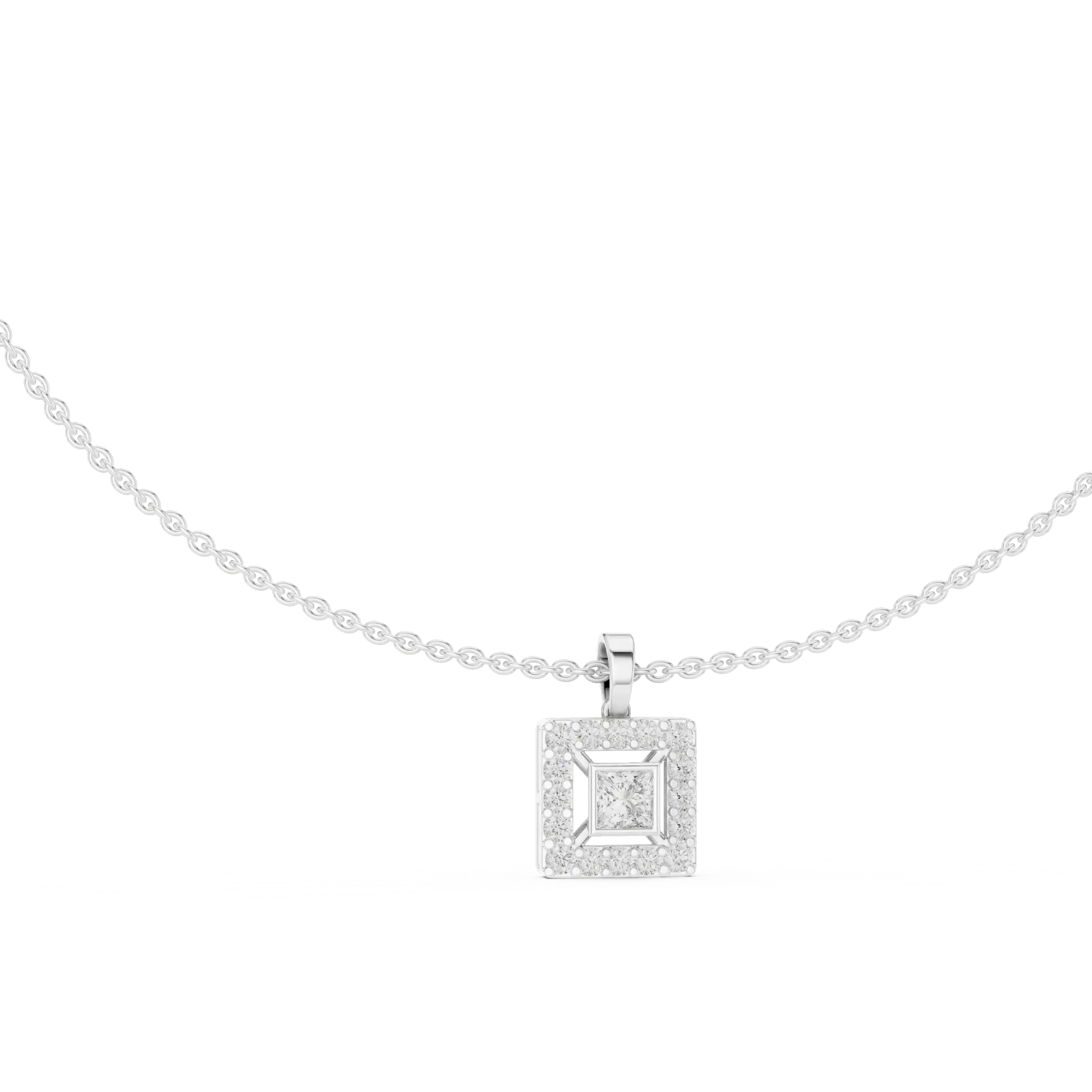 Geometric Halo Square Pendant Chain